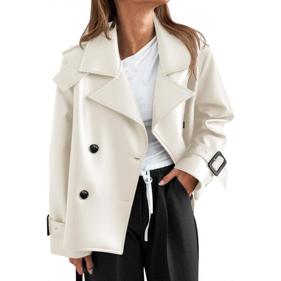 "Womens apricot Leather Oversized Button Down Motorcycle Jacket Fall Outer - Picture 1 of 6